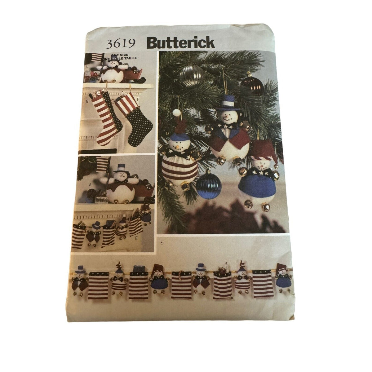 Butterick 3619 Sewing Pattern Christmas Stockings Snowman Tree Ornaments UNCUT