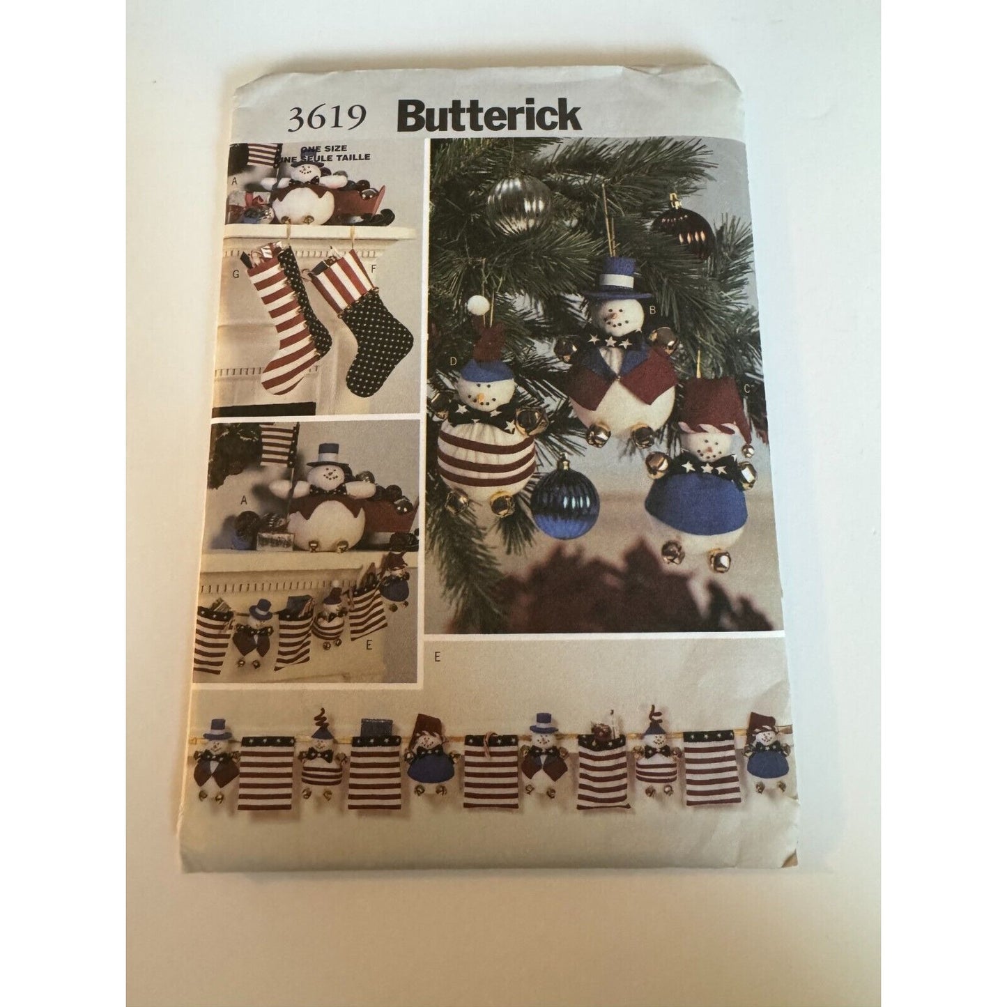 Butterick 3619 Sewing Pattern Christmas Stockings Snowman Tree Ornaments UNCUT