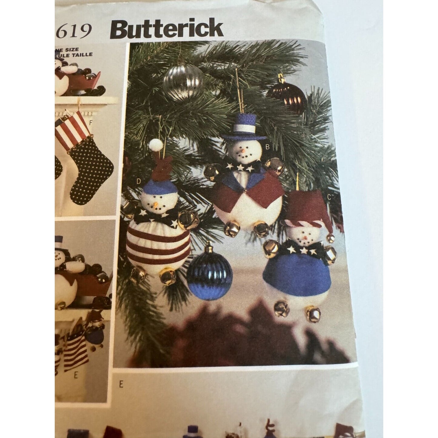 Butterick 3619 Sewing Pattern Christmas Stockings Snowman Tree Ornaments UNCUT