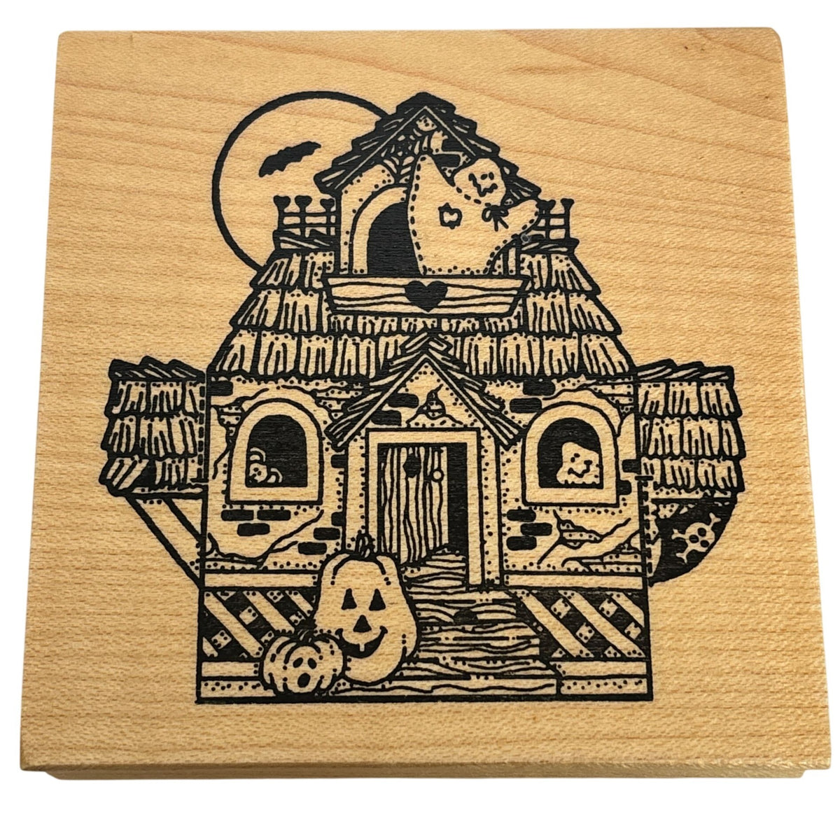 Darcies Rubber Stamp Halloween Haunted House Friendly Ghost Pumpkin Card Making Wood Mounted