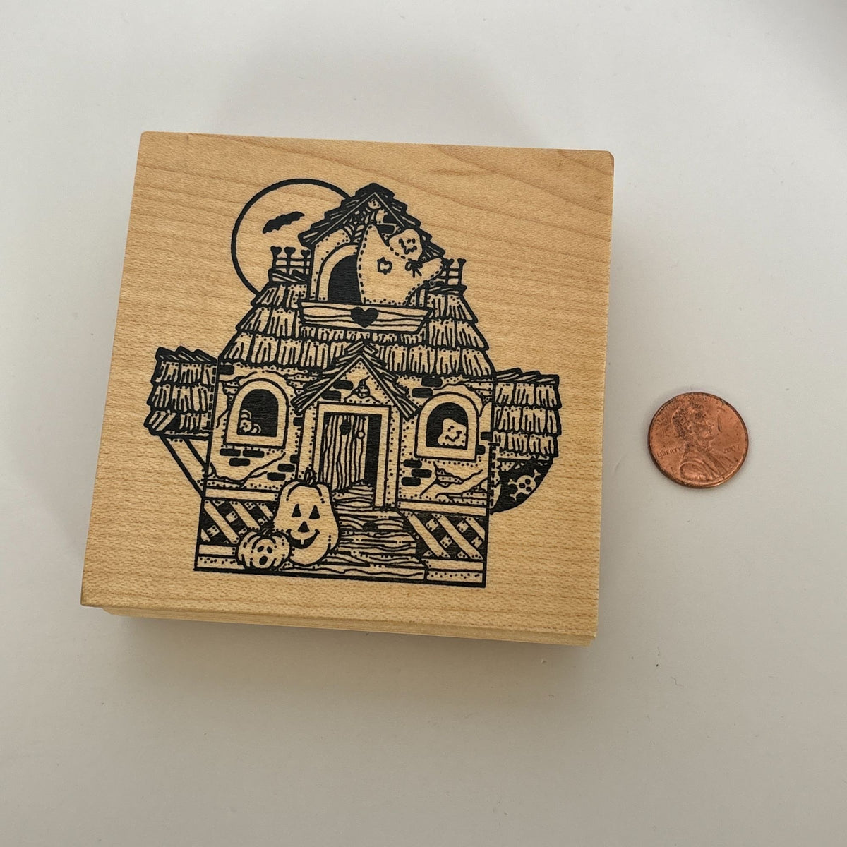 Darcies Rubber Stamp Halloween Haunted House Friendly Ghost Pumpkin Card Making Wood Mounted