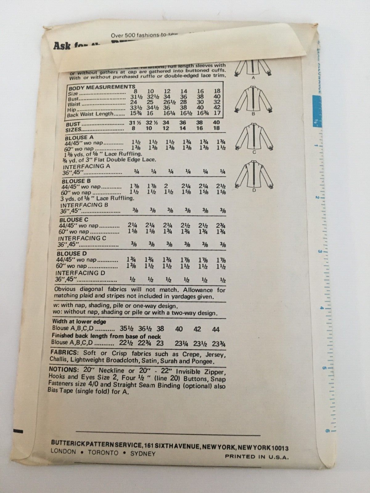 Butterick Sewing Pattern 3998 Victorian Prairie Blouse Shirt Vintage 1970s UC 8