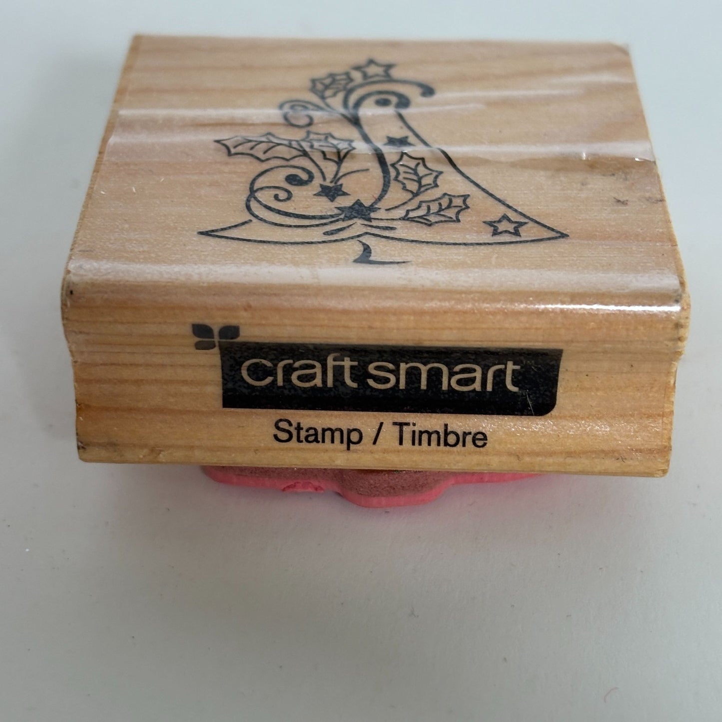 CraftSmart Wood Mounted Rubber Stamp Christmas Tree Holly Holiday Card Making