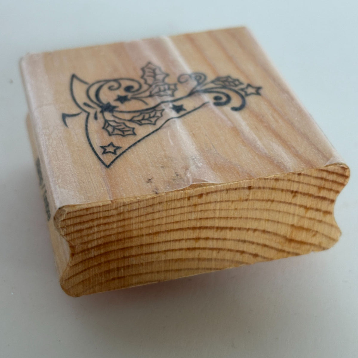 CraftSmart Wood Mounted Rubber Stamp Christmas Tree Holly Holiday Card Making