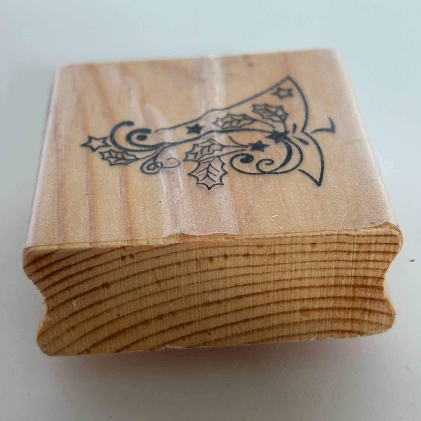 CraftSmart Wood Mounted Rubber Stamp Christmas Tree Holly Holiday Card Making