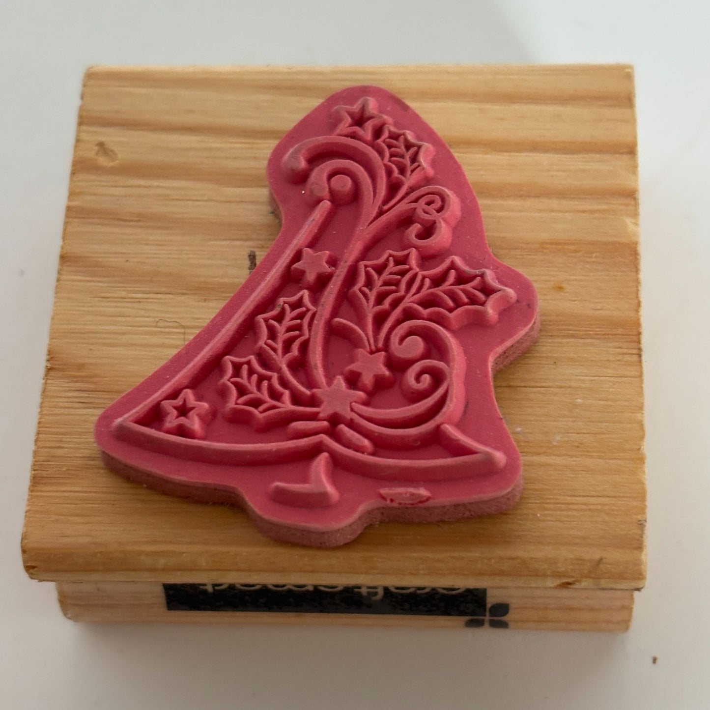 CraftSmart Wood Mounted Rubber Stamp Christmas Tree Holly Holiday Card Making