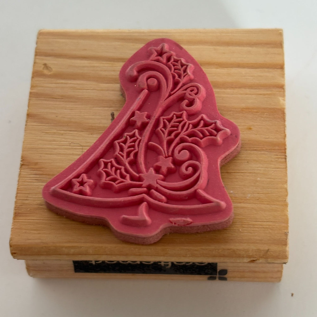 CraftSmart Wood Mounted Rubber Stamp Christmas Tree Holly Holiday Card Making