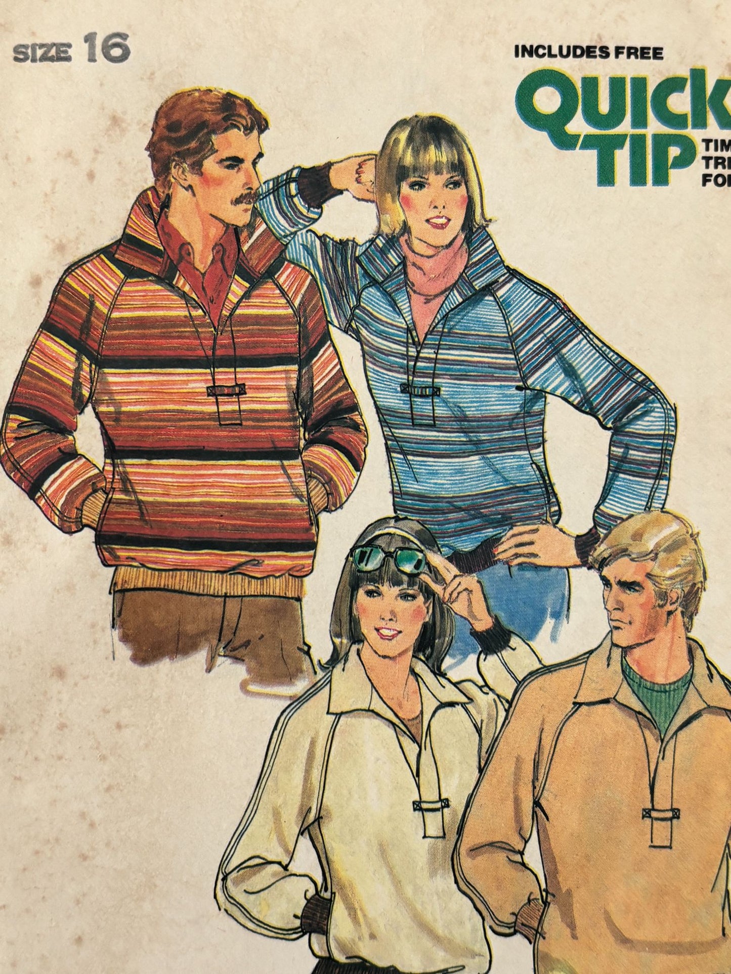 Butterick Sewing Pattern 6310 Misses Raglan Sweatshirt Top Shirt 1980s 16 Uncut