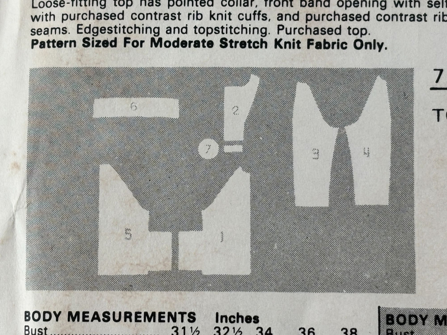 Butterick Sewing Pattern 6310 Misses Raglan Sweatshirt Top Shirt 1980s 16 Uncut