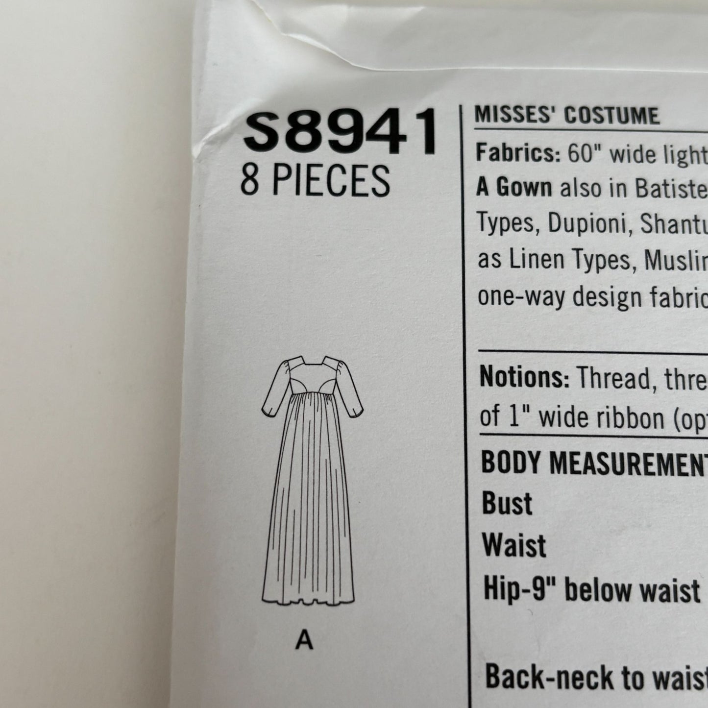 Simplicity Sewing Pattern S8941 Regency Dress Gown Jane Austen Costume 6-14 Uncut Halloween Renaissance
