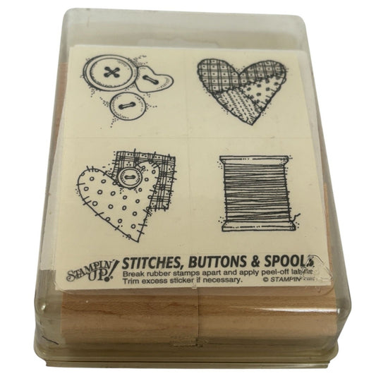 Stampin Up Rubber Stamp Set Stitches Buttons Spools Thread Crafting Sewing Patch