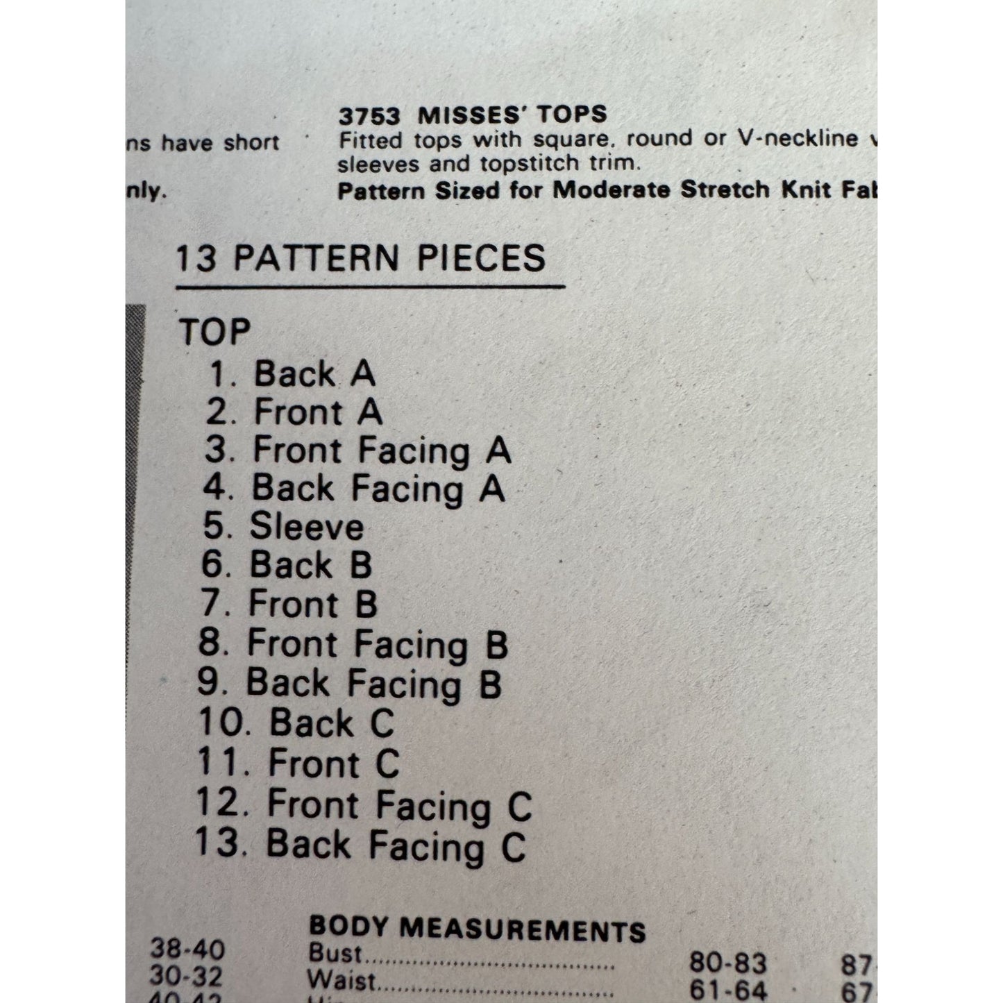 Vintage 1980s Butterick 3753 Blouse Sewing Pattern Fast Easy Knit Tops Small Square V Neck