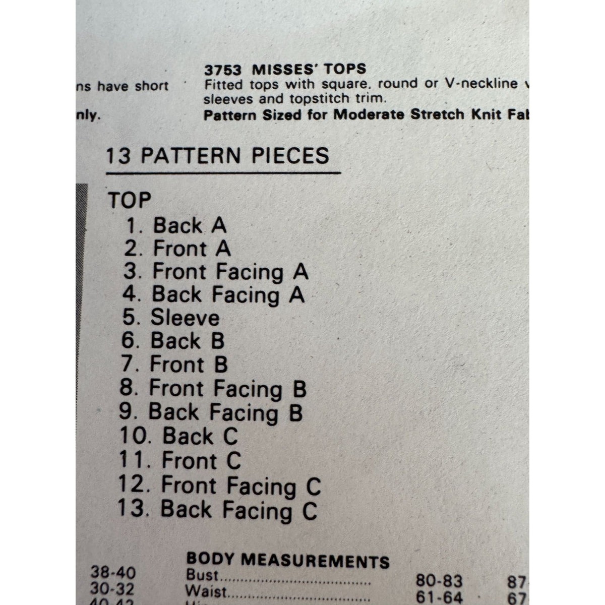 Vintage 1980s Butterick 3753 Blouse Sewing Pattern Fast Easy Knit Tops Small Square V Neck