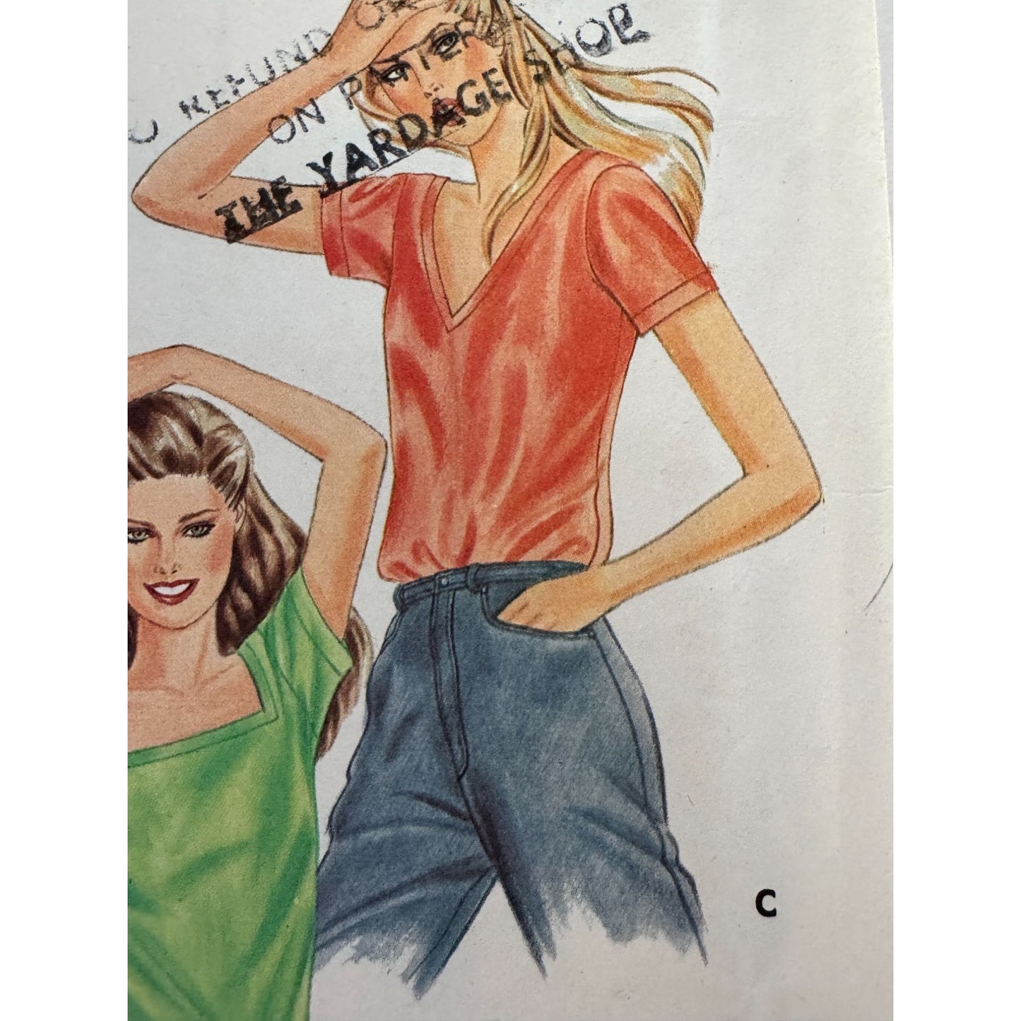 Vintage 1980s Butterick 3753 Blouse Sewing Pattern Fast Easy Knit Tops Small Square V Neck