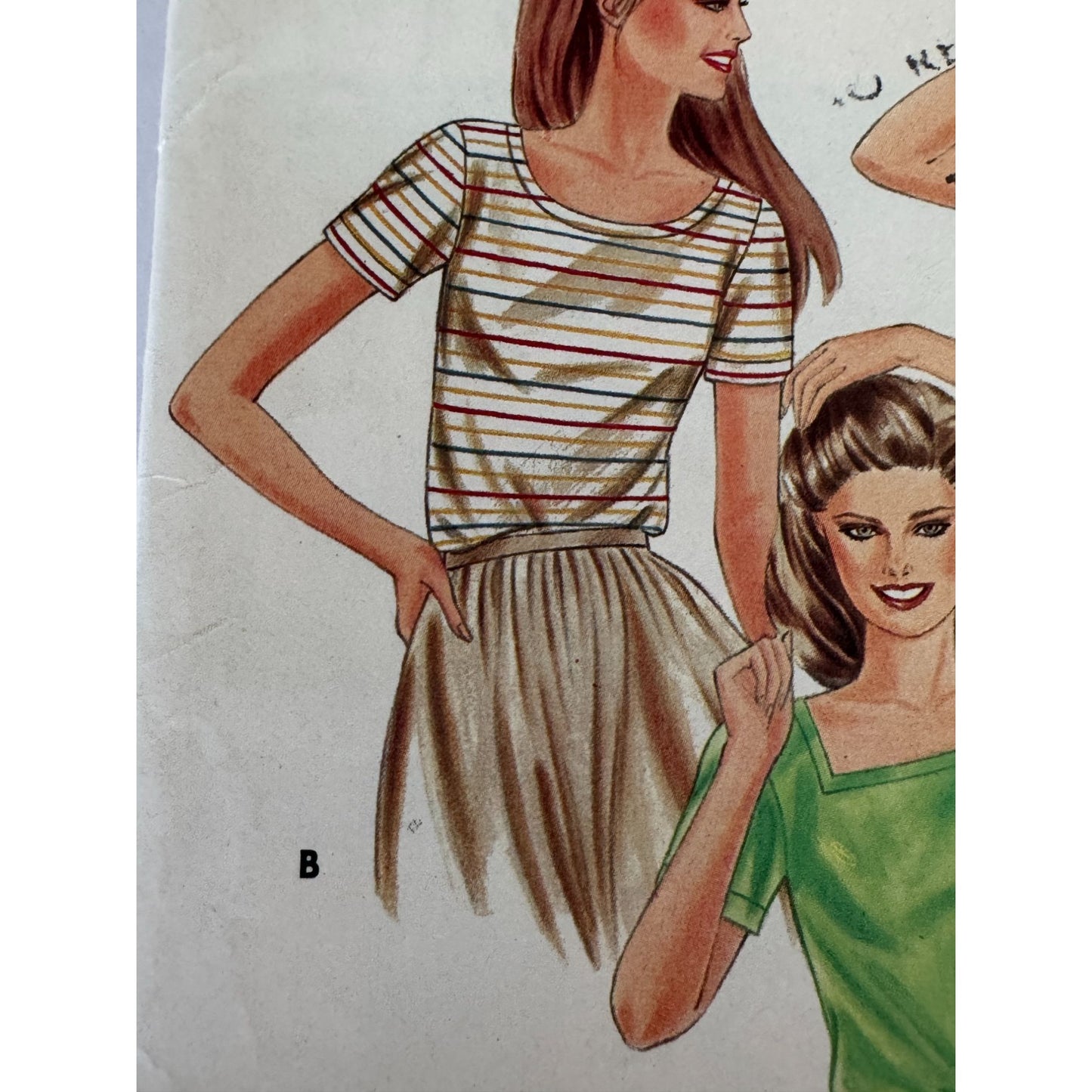 Vintage 1980s Butterick 3753 Blouse Sewing Pattern Fast Easy Knit Tops Small Square V Neck