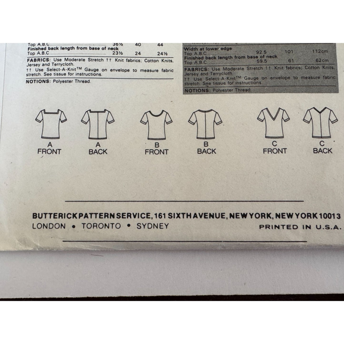 Vintage 1980s Butterick 3753 Blouse Sewing Pattern Fast Easy Knit Tops Small Square V Neck