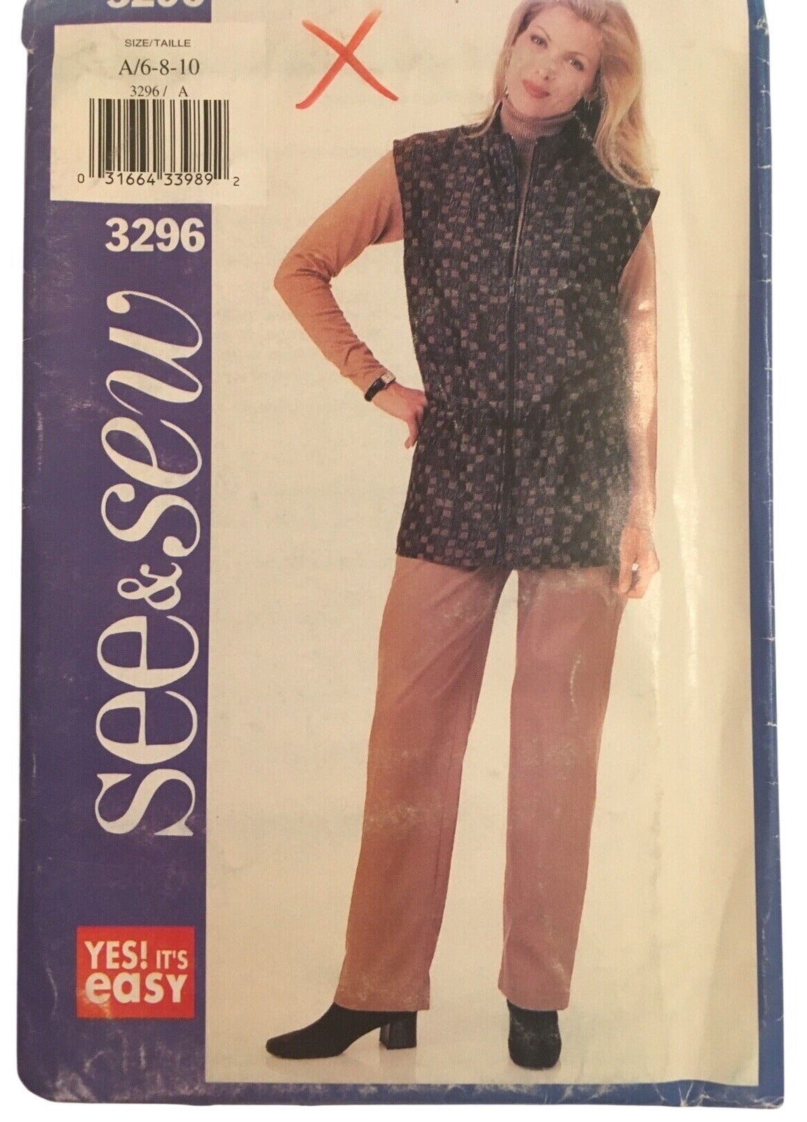 Butterick Sewing Pattern 3296 Vest Drawstring Pants Minimalist Utility 6-10 UC