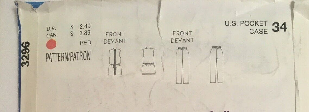 Butterick Sewing Pattern 3296 Vest Drawstring Pants Minimalist Utility 6-10 UC