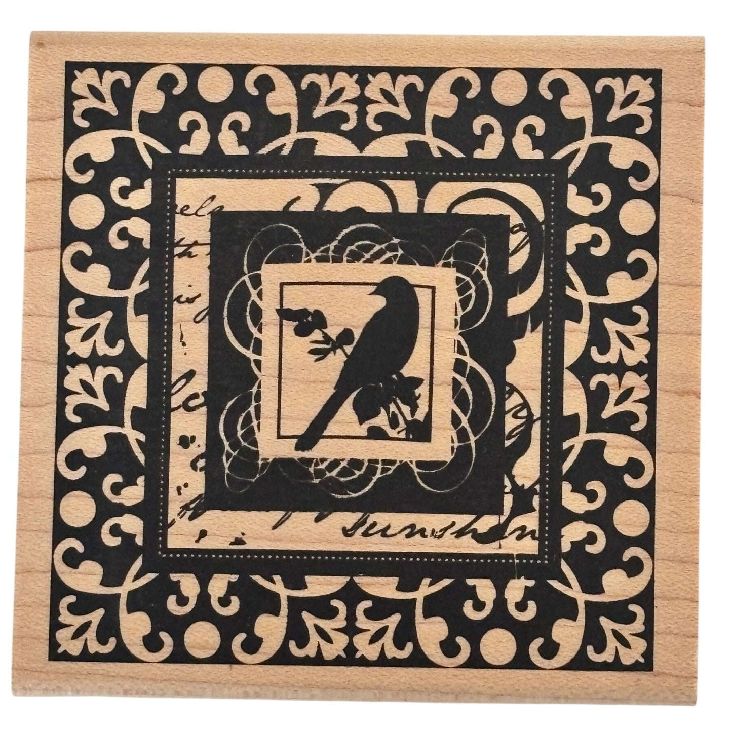 Inkadinkado Rubber Stamp Ornate Bird Framed Square Scroll Crafting Scrapbooking Cardmaking