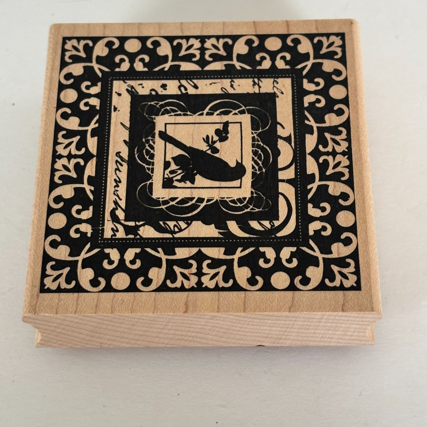 Inkadinkado Rubber Stamp Ornate Bird Framed Square Scroll Crafting Scrapbooking Cardmaking