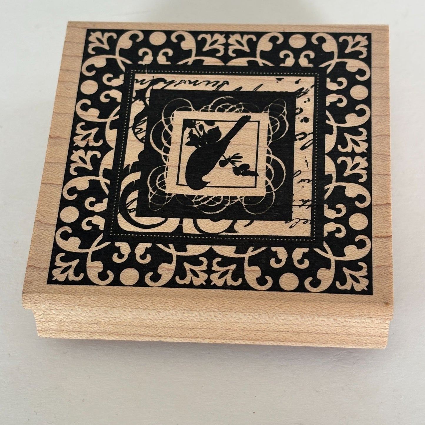 Inkadinkado Rubber Stamp Ornate Bird Framed Square Scroll Crafting Scrapbooking Cardmaking