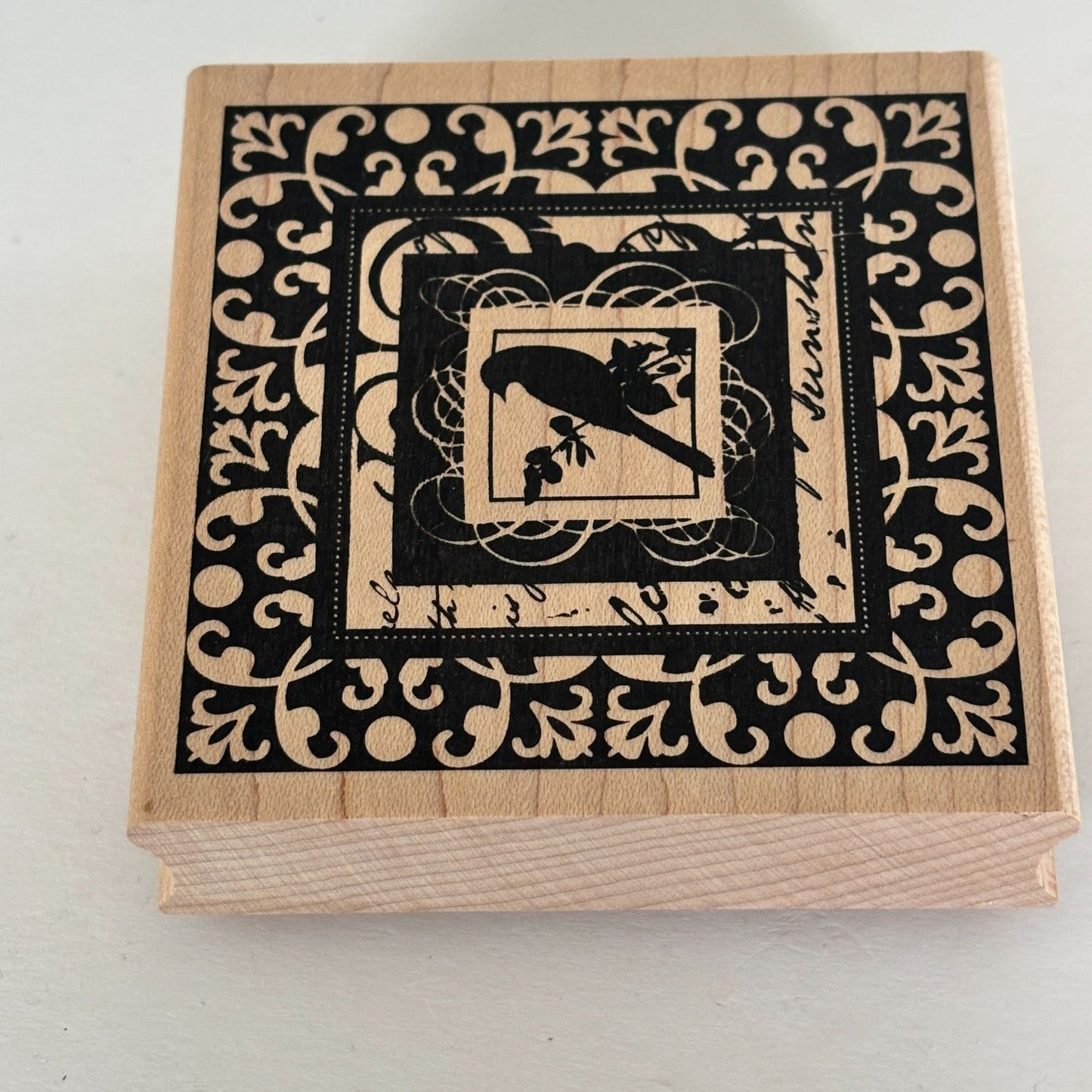 Inkadinkado Rubber Stamp Ornate Bird Framed Square Scroll Crafting Scrapbooking Cardmaking