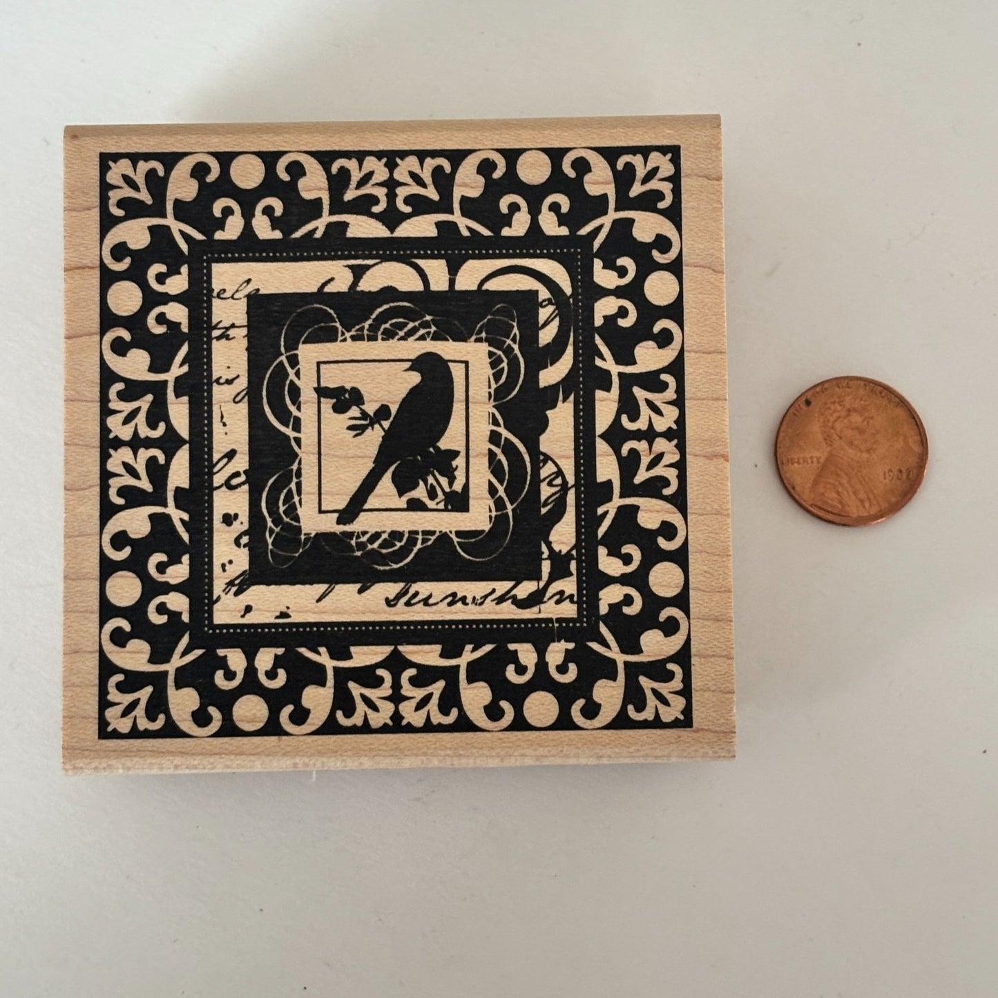 Inkadinkado Rubber Stamp Ornate Bird Framed Square Scroll Crafting Scrapbooking Cardmaking
