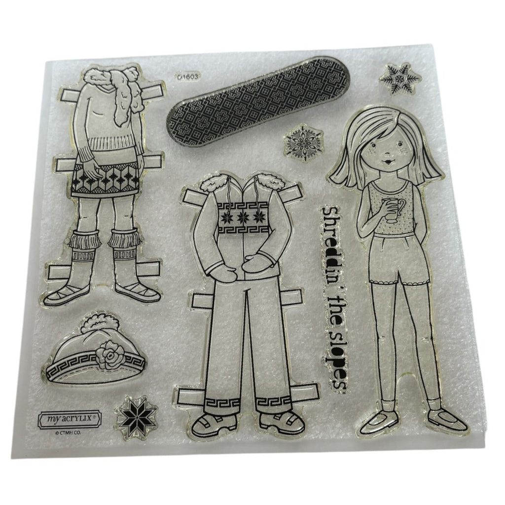 CTMH My Acrylix Acrylic Stamp Set Shredding the Slopes Winter Girl Snowboard Ski
