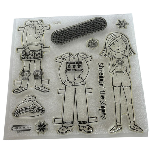 CTMH My Acrylix Acrylic Stamp Set Shredding the Slopes Winter Girl Snowboard Ski