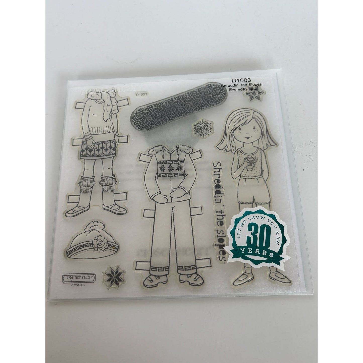 CTMH My Acrylix Acrylic Stamp Set Shredding the Slopes Winter Girl Snowboard Ski