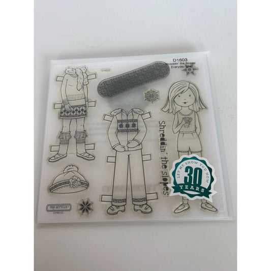 CTMH My Acrylix Acrylic Stamp Set Shredding the Slopes Winter Girl Snowboard Ski