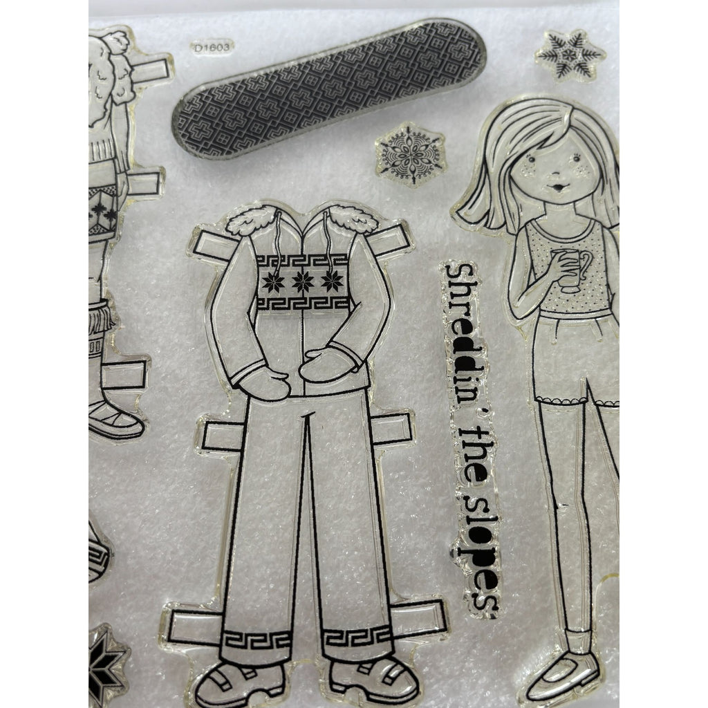 CTMH My Acrylix Acrylic Stamp Set Shredding the Slopes Winter Girl Snowboard Ski