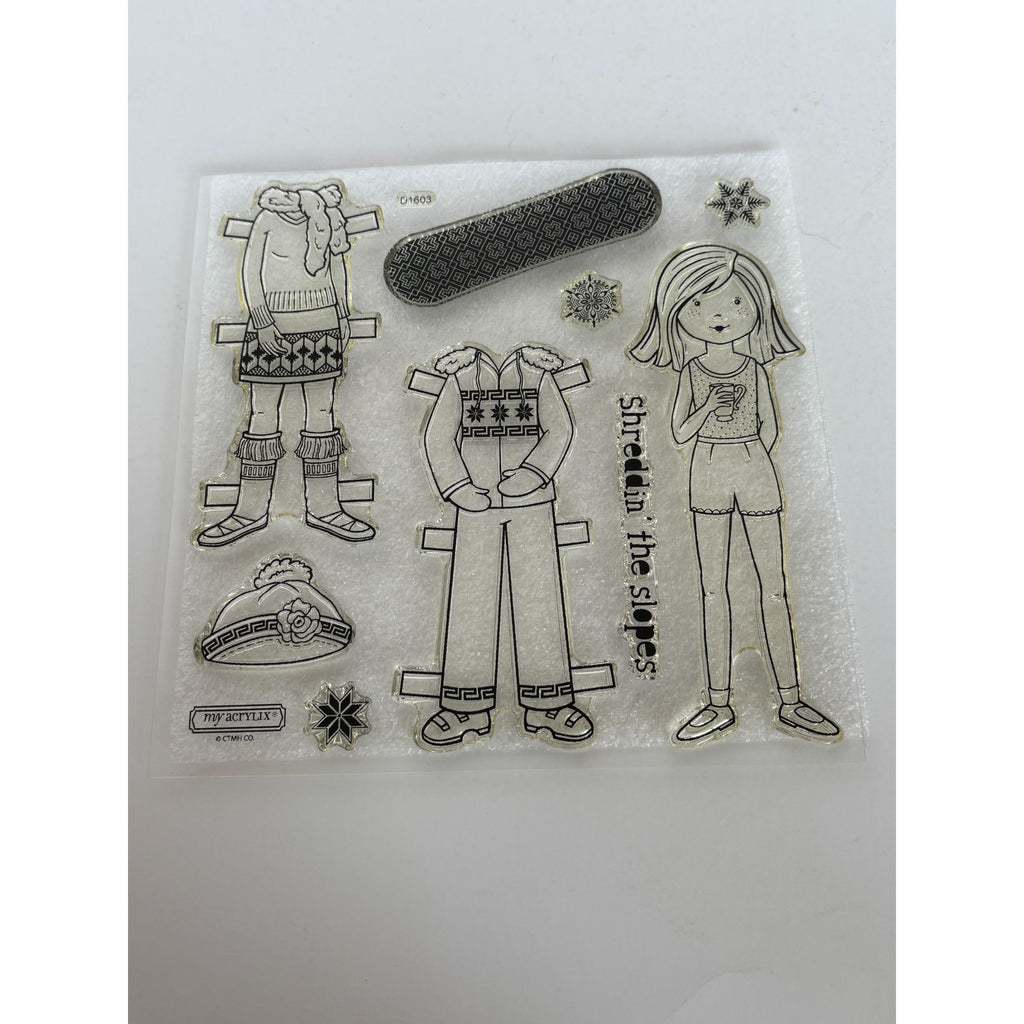 CTMH My Acrylix Acrylic Stamp Set Shredding the Slopes Winter Girl Snowboard Ski