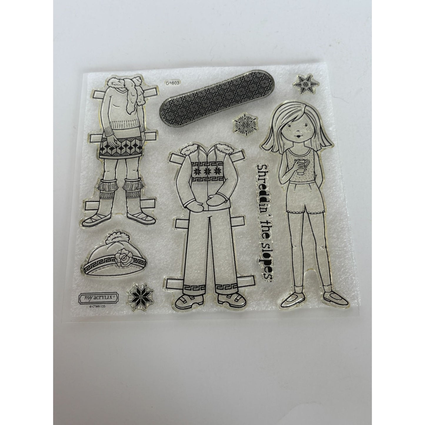 CTMH My Acrylix Acrylic Stamp Set Shredding the Slopes Winter Girl Snowboard Ski