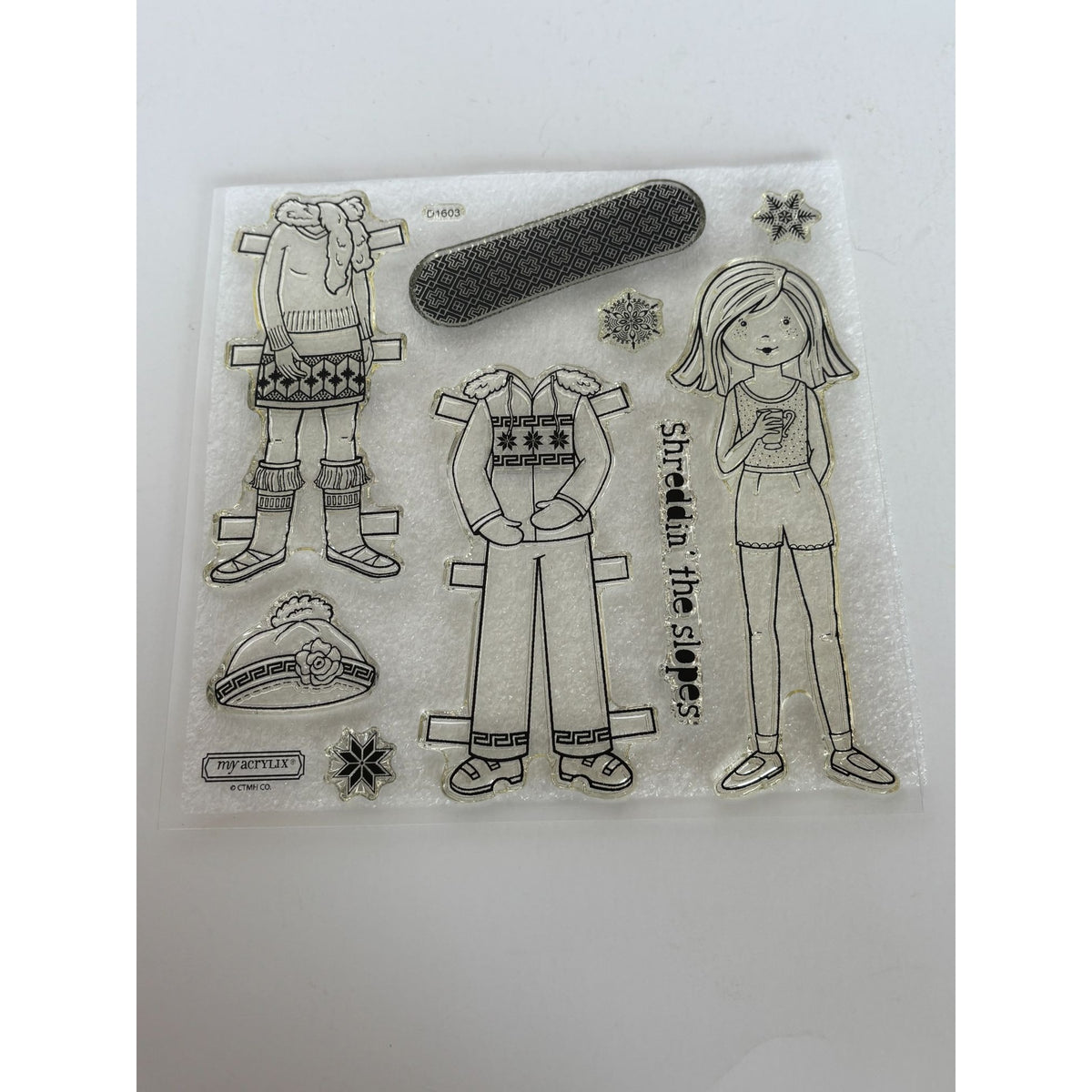 CTMH My Acrylix Acrylic Stamp Set Shredding the Slopes Winter Girl Snowboard Ski