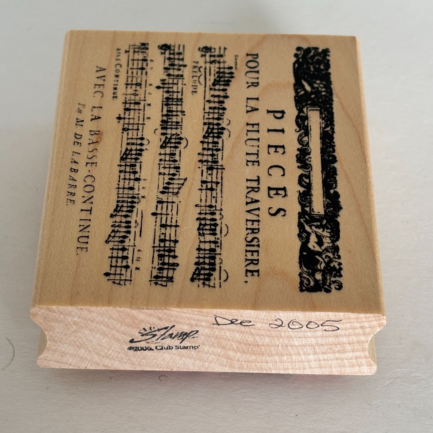 Club Stamp Rubber Stamp French Flute Sheet Music Background Cardmaking Musician Scrapbooking Junk Journaling