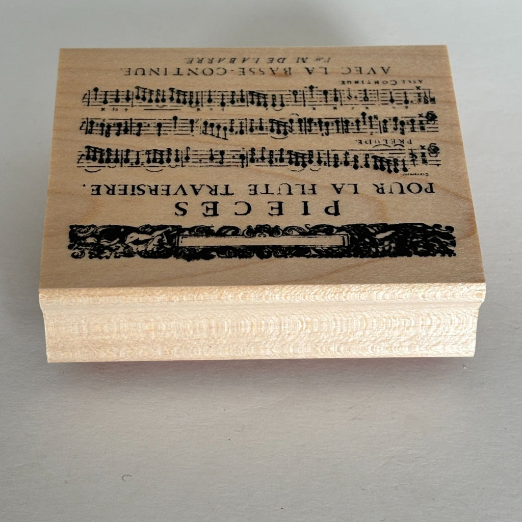 Club Stamp Rubber Stamp French Flute Sheet Music Background Cardmaking Musician Scrapbooking Junk Journaling