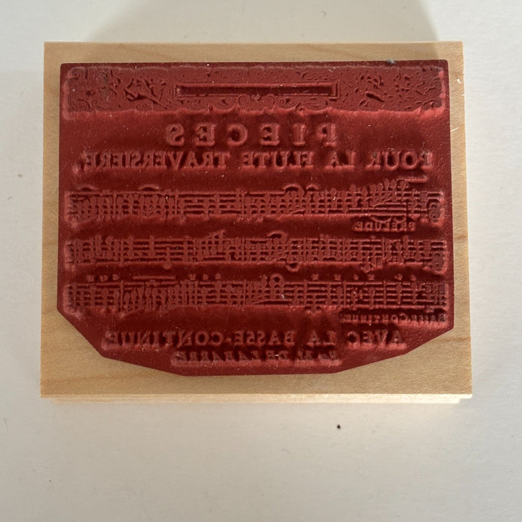 Club Stamp Rubber Stamp French Flute Sheet Music Background Cardmaking Musician Scrapbooking Junk Journaling