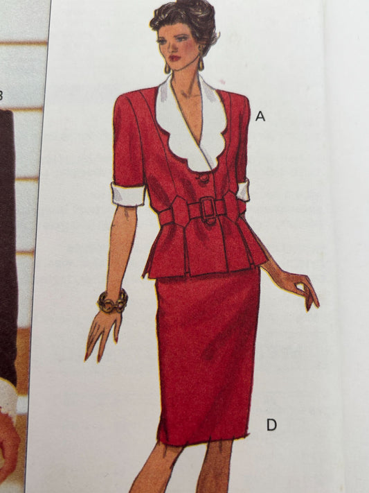 Butterick Sewing Pattern 6587 Top Skirt Suit Peplum Jacket Career 90s 6 8 10 UC