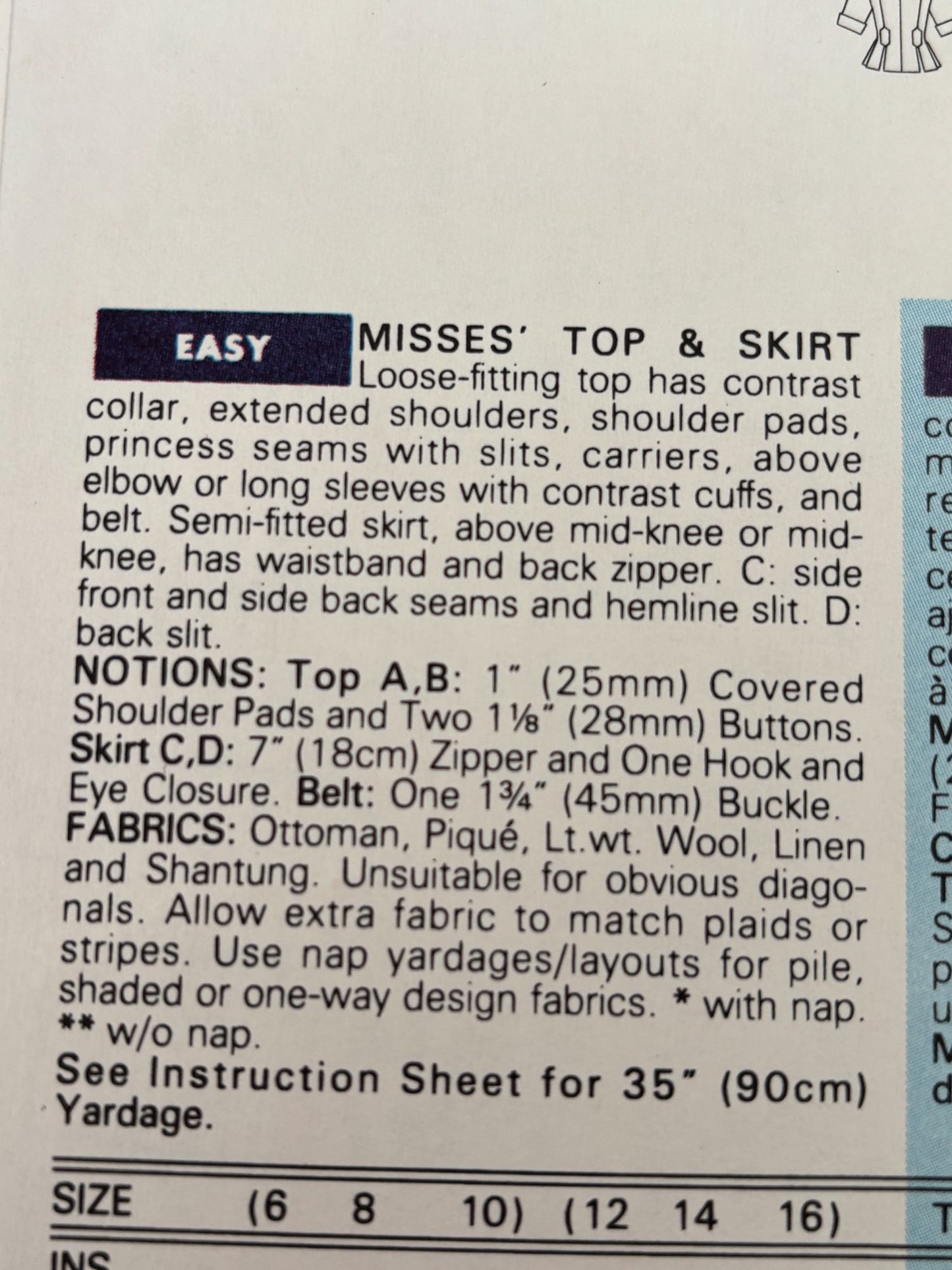 Butterick Sewing Pattern 6587 Top Skirt Suit Peplum Jacket Career 90s 6 8 10 UC