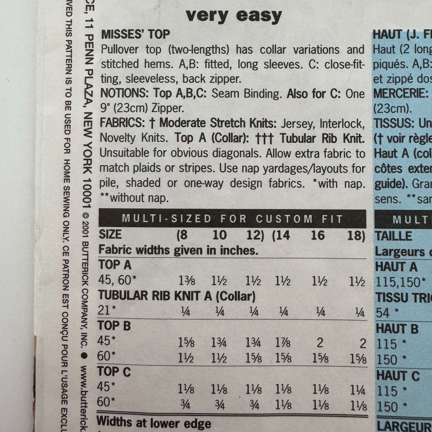 Butterick Sewing Pattern 3199 Shirt Tops Easy Fall Neck Variations 8 10 12 UC