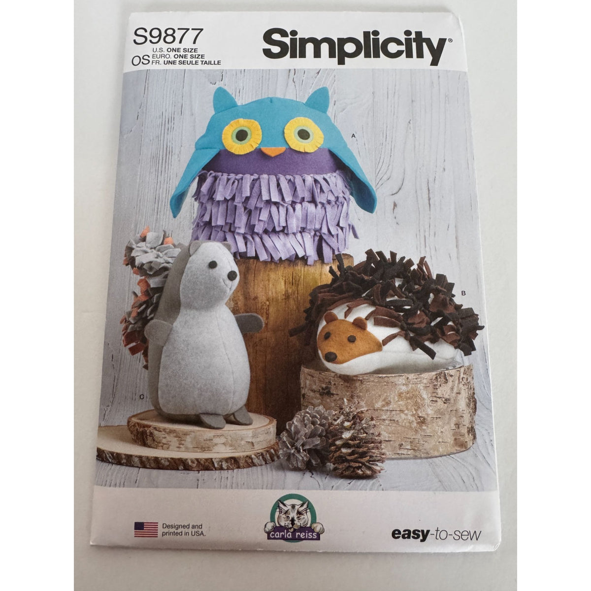 Simplicity Sewing Pattern S9877 Plush Stuffed Animal Owl Hedgehog Squirrel Easy