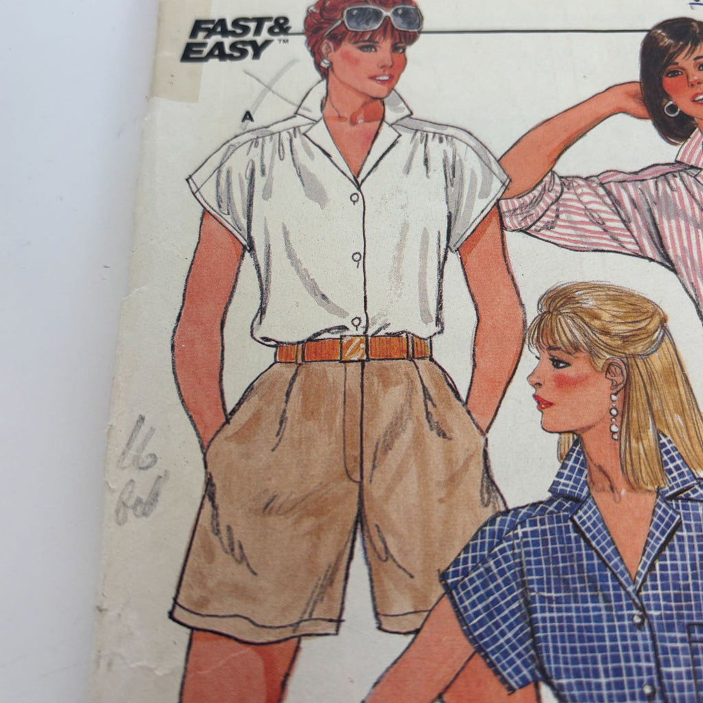 Butterick Sewing Pattern 6542 Blouse Button Down Shirt Vintage CUT to size 16