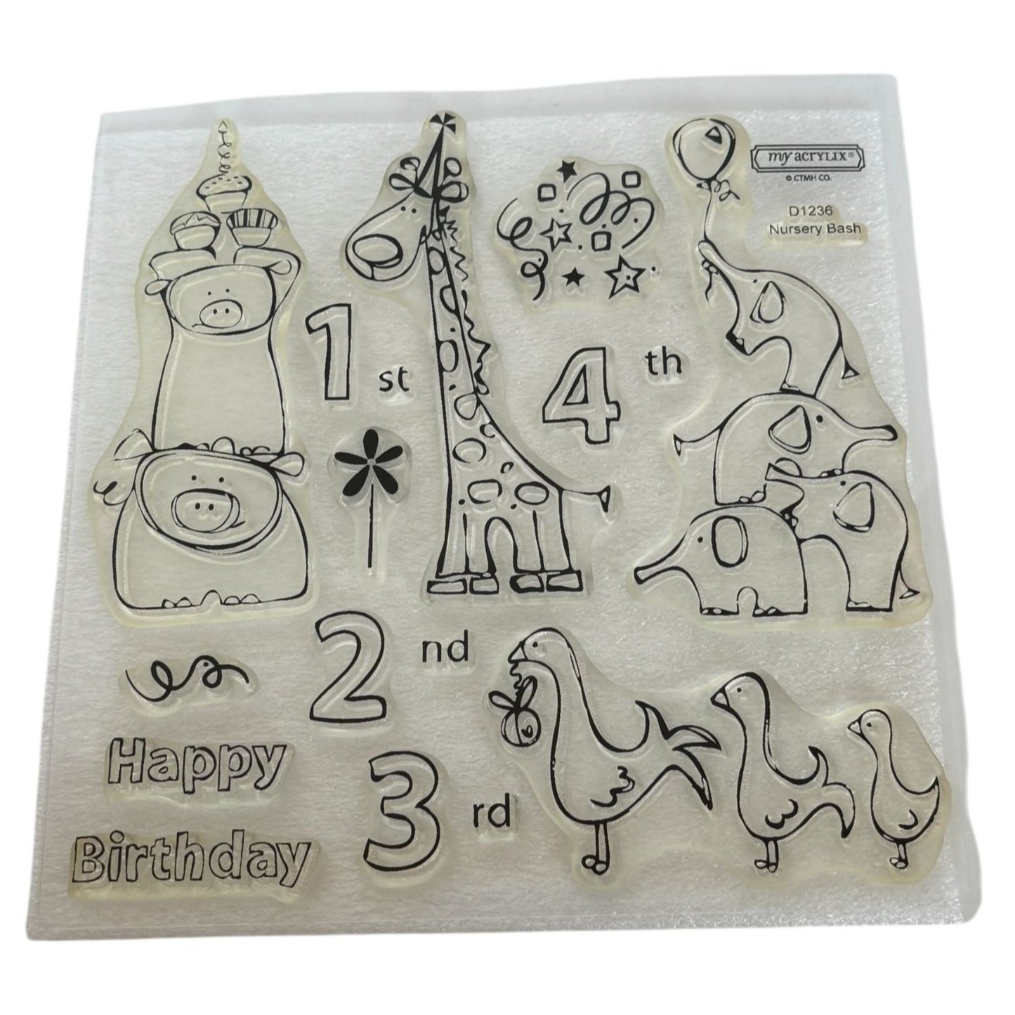 CTMH My Acrylix Acrylic Stamp Set Nursery Bash Happy Birthday Baby Animals Pigs