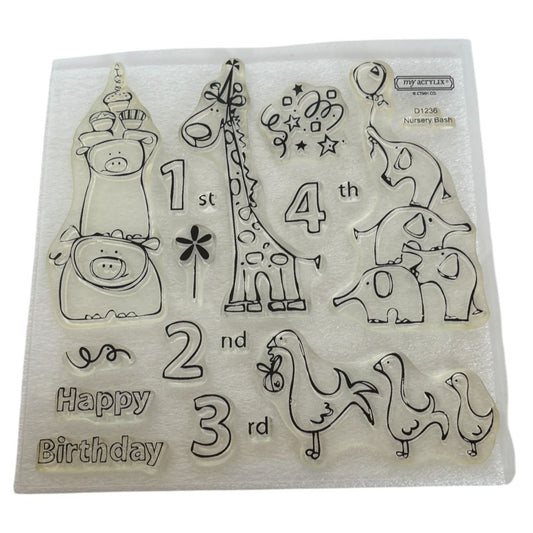 CTMH My Acrylix Acrylic Stamp Set Nursery Bash Happy Birthday Baby Animals Pigs