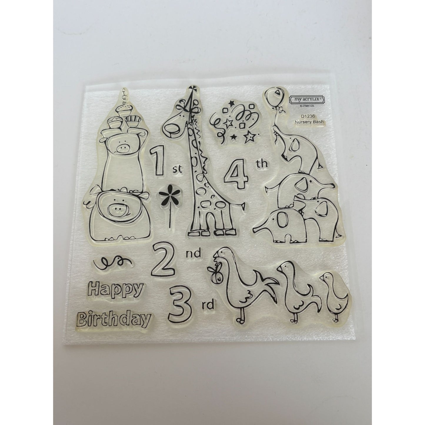 CTMH My Acrylix Acrylic Stamp Set Nursery Bash Happy Birthday Baby Animals Pigs