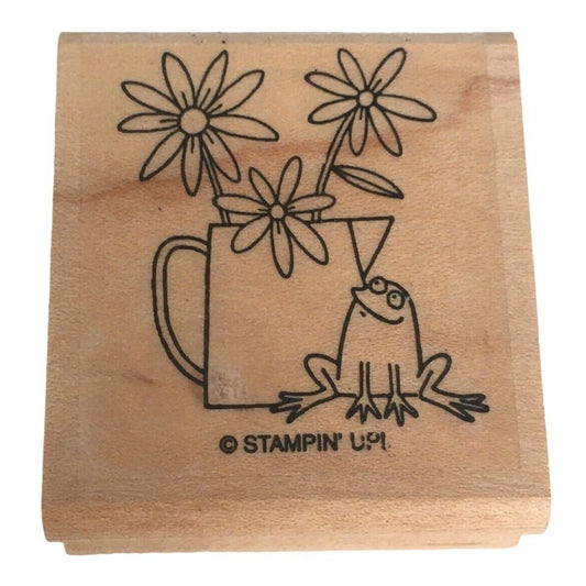 Stampin Up Rubber Stamp Daisies Potted Plant Frog Garden Nature Spring Crafts