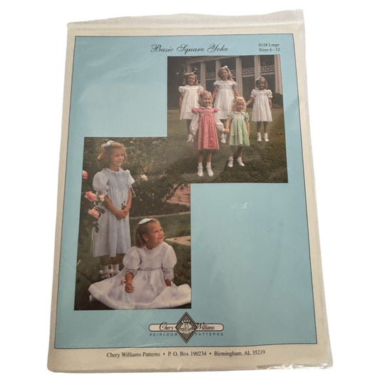 Chery Williams Heirloom Sewing Pattern Basic Square Yoke Dress Angel Sleeve 6-12
