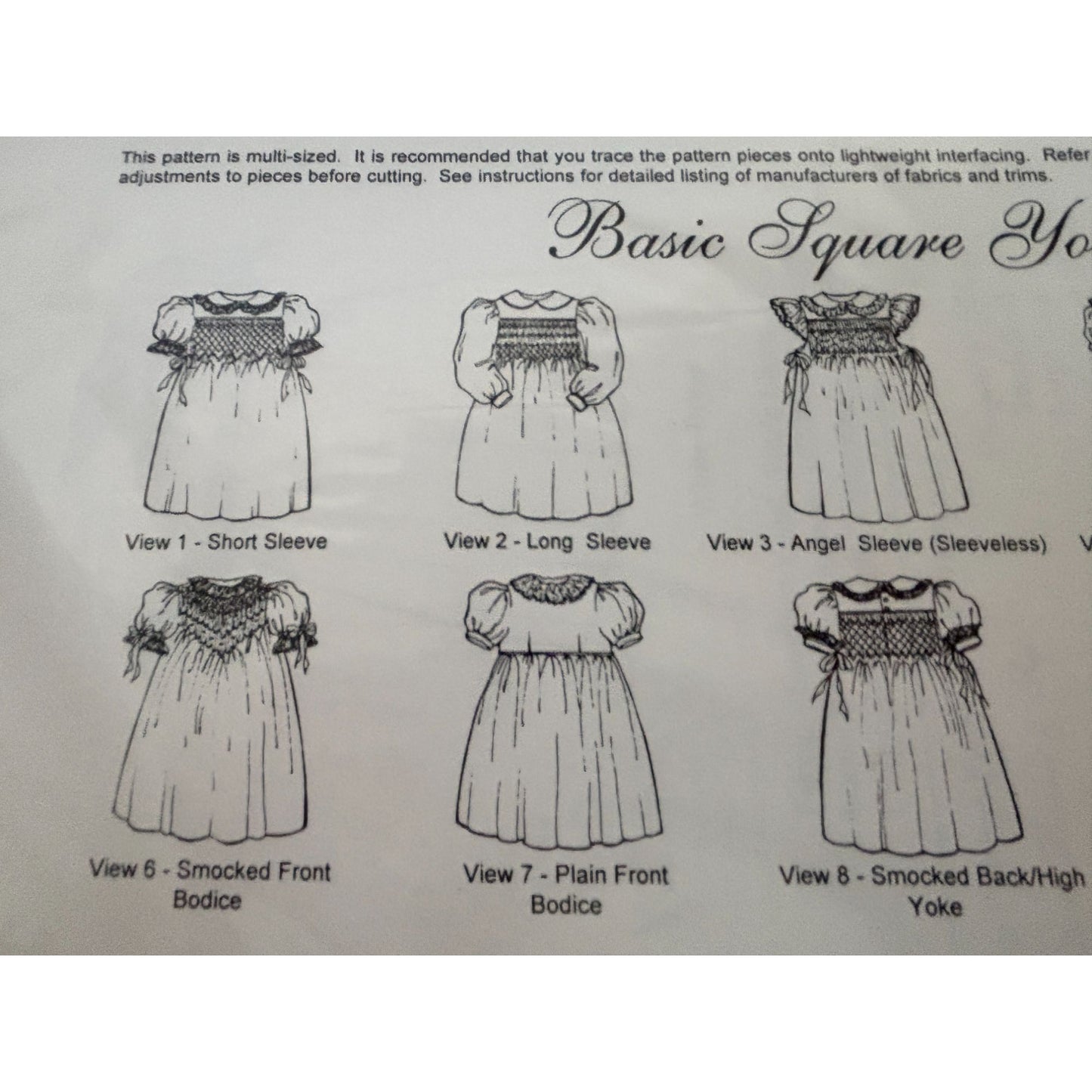 Chery Williams Heirloom Sewing Pattern Basic Square Yoke Dress Angel Sleeve 6-12