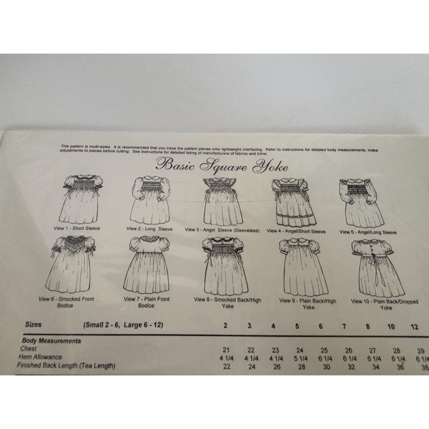 Chery Williams Heirloom Sewing Pattern Basic Square Yoke Dress Angel Sleeve 6-12